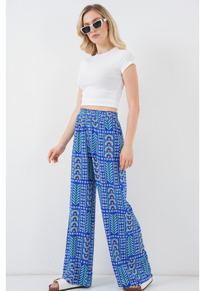 Kadın Desenli Viskon Pantolon 6749 - Saks modelleri