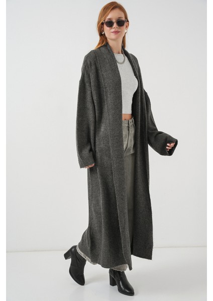 Kadın Uzun Oversize Triko Hırka 15924 - Antrasit modelleri