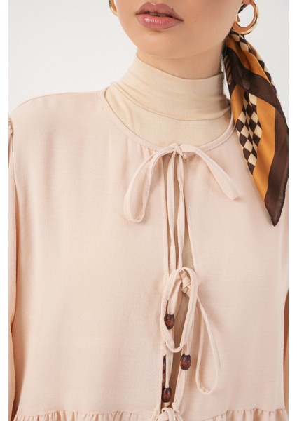 Kadın Önü Bağcıklı Tunik Pantolon Ikili Takım 6744 - Krem fırsatları