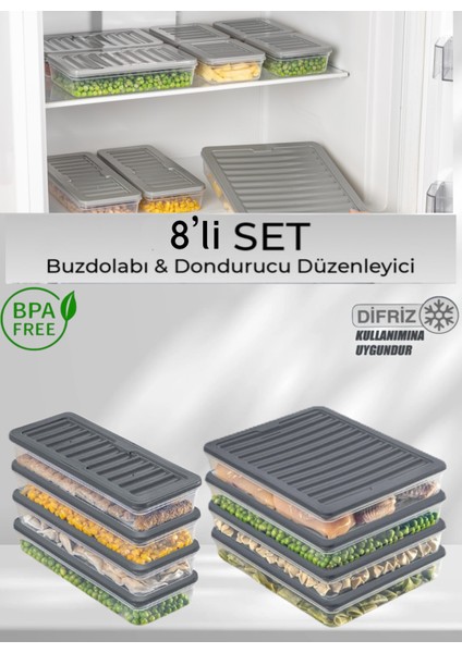 8’li Saklama Kabı Seti, Mikrodalga Uyumlu Erzak Saklama Kabı Antrasit 4x 2400ML 4X1170ML