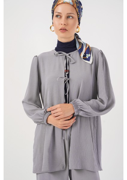 Kadın Önü Bağcıklı Tunik Pantolon Ikili Takım 6744 - Gri fiyatları