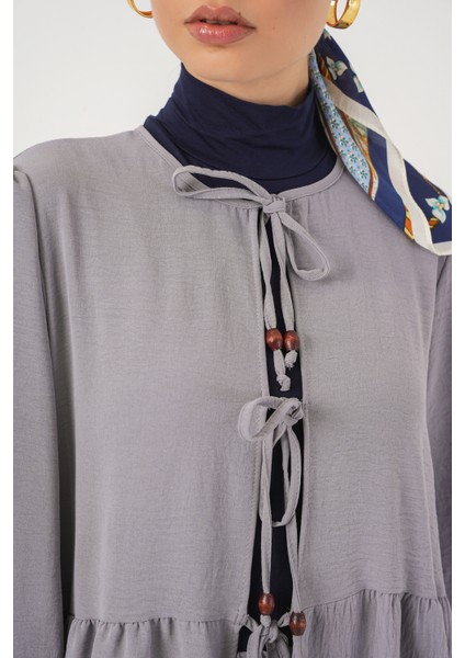 Kadın Önü Bağcıklı Tunik Pantolon Ikili Takım 6744 - Gri fırsatları