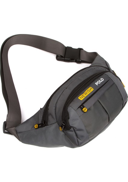 Erkek Kumaş USB Kulaklık Çıkışlı Crossbody Çapraz Göğüs Omuz ve Bel Çantası newpolo201 - Gri
