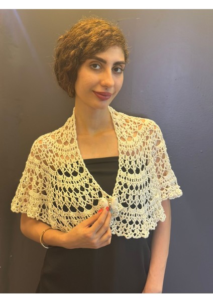 Dantel El Örgüsü Çok Amaçlı Şal,bolero,büstiyer Kelebek Broşlu modelleri