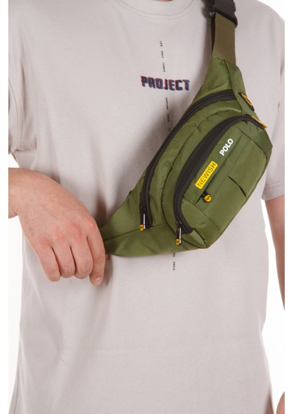 Erkek Kumaş USB Kulaklık Çıkışlı Crossbody Çapraz Göğüs Omuz ve Bel Çantası newpolo201 - Haki