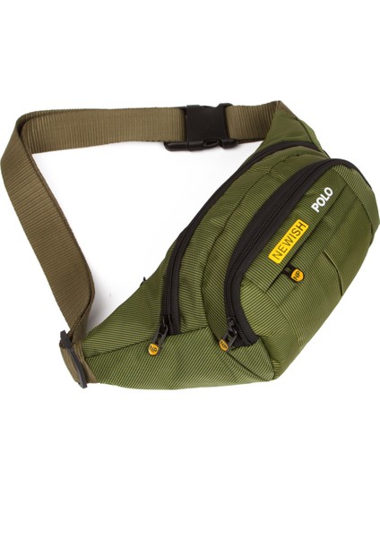 Erkek Kumaş USB Kulaklık Çıkışlı Crossbody Çapraz Göğüs Omuz ve Bel Çantası newpolo201 - Haki