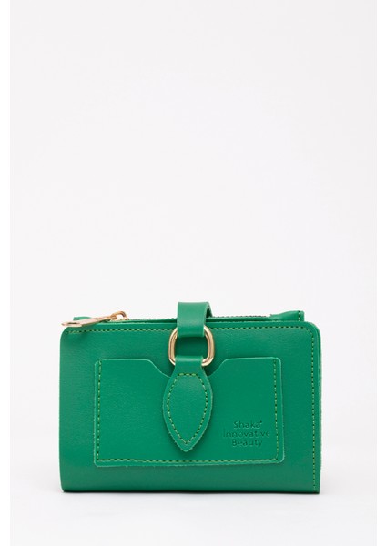 Çimen Yeşili SHK66 Damla Tokalı Çıtçıtlı Ön Cepli Bozuk ve Kağıt Para Bölmeli Kartlıklı Şık Cüzdan