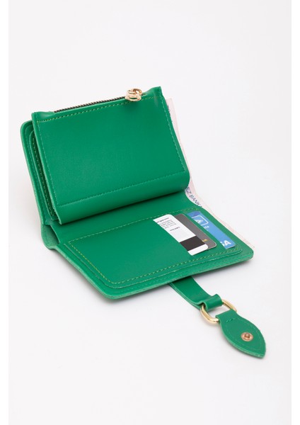 Çimen Yeşili SHK66 Damla Tokalı Çıtçıtlı Ön Cepli Bozuk ve Kağıt Para Bölmeli Kartlıklı Şık Cüzdan fırsatları