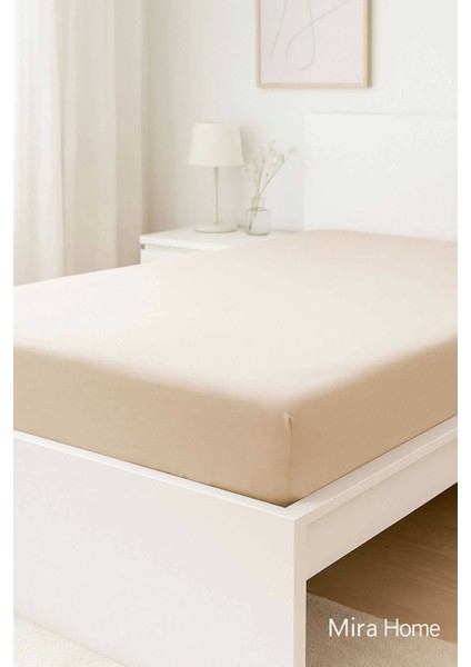 Tek Kişilik Düz Penye %100 Pamuklu Lastikli Çarşaf 100X200 cm Newsheet Bej