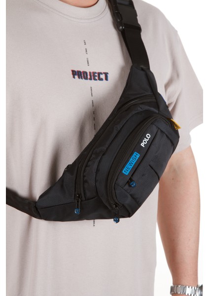 Erkek Kumaş USB Kulaklık Çıkışlı Crossbody Çapraz Göğüs Omuz ve Bel Çantası newpolo201 - Siyah - Mavi