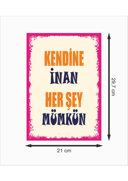 Kendine Inan Her Şey Mümkün Motivasyon Dekoratif Retro Ahşap Poster fiyatları