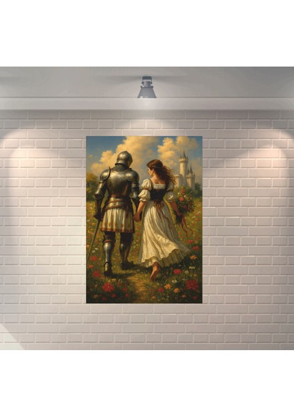Şövalye ve Prenses Sanatsal 2 Dekoratif Ahşap Poster