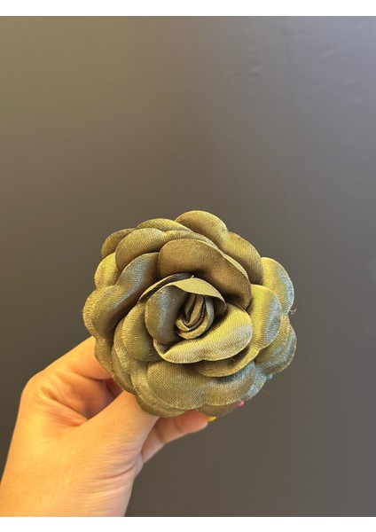 Saten Haki Kabartma Çiçek Broş Yaka Iğnesi 8x8 cm modelleri