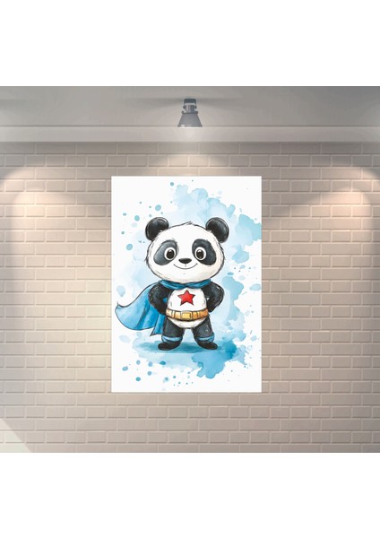 Panda Süperkahraman Sevimli Dekoratif Ahşap Poster
