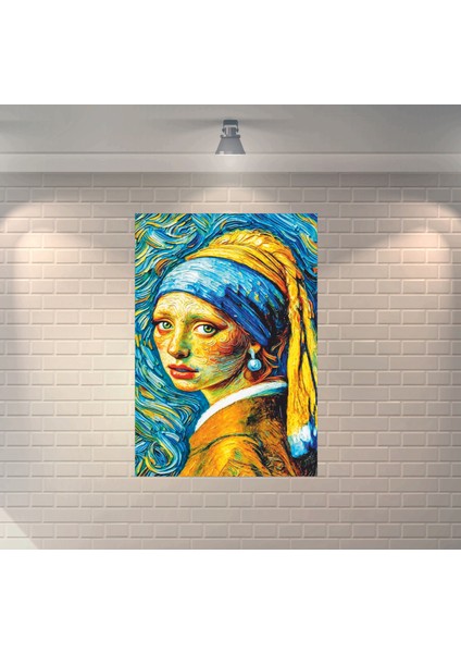 Inci Küpeli Kız Van Gogh Art Dekoratif Retro Ahşap Poster