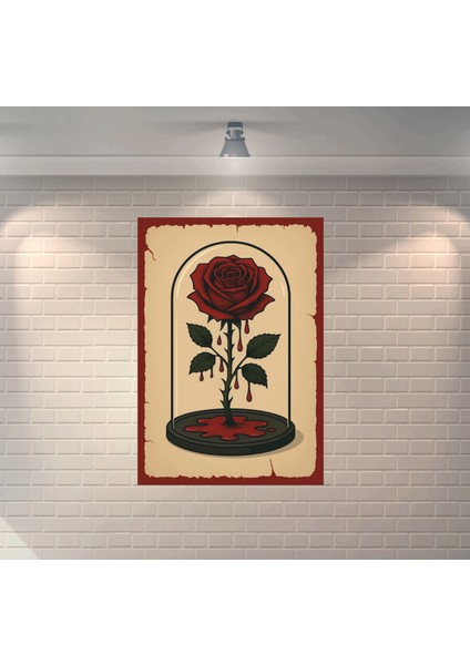 Cam Fanusta Kanayan Gül Dekoratif Retro Ahşap Poster