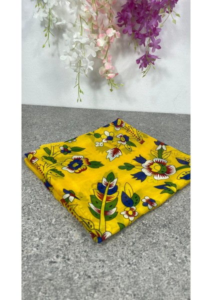 Sarı Çengelköy Desenli Pullu Yazma Eşarp - Günlük, Nişan ve Çeyizlik