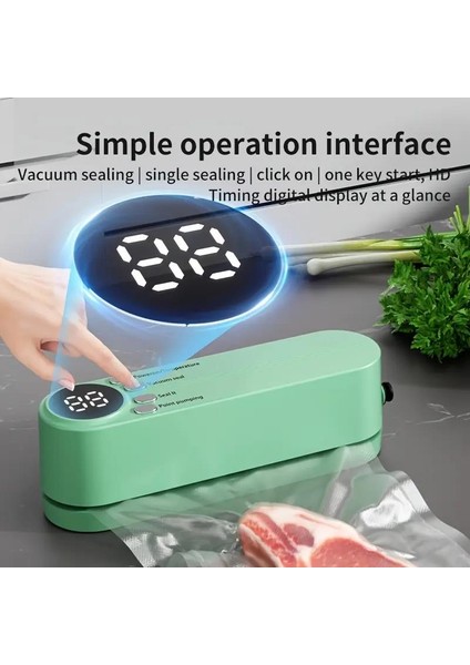 Şarjlı Vakumlu Gıda Paketleme Makinesi 60KPA Güçlü Vakum 1200 mAH Motor LED Ekran Type-C 3 Mod indirimleri