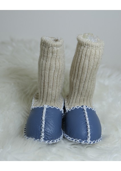 Bebek Unisex Organik Kuzu Derisi Ilk Adım Ayakkabısı Çoraplı Panduf Patik Lacivert fiyatları