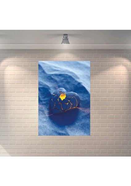 Mavi Kum Kırık Kalp Dekoratif Retro Ahşap Poster