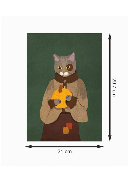 Kedi Kabak Tutan Dekoratif Retro Ahşap Poster fiyatları