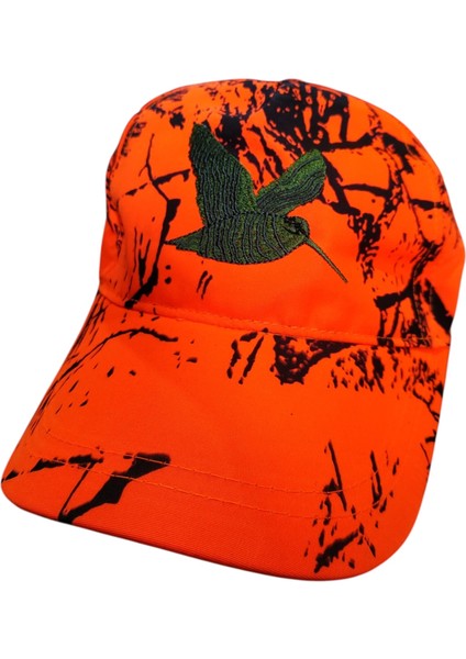 Kuş Desenli Turuncu Kamuflaj Avcı Şapkası