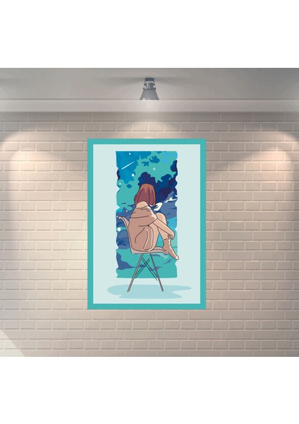 Anime Gece Gökyüzüne Bakan Kız Dekoratif Ahşap Poster