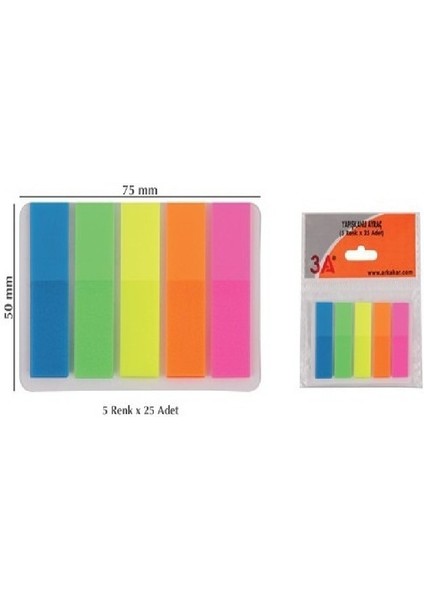 Yapışkanlı Ayraç Not Kağıdı 5 Renk 25 Adet Toplam 125 Adet