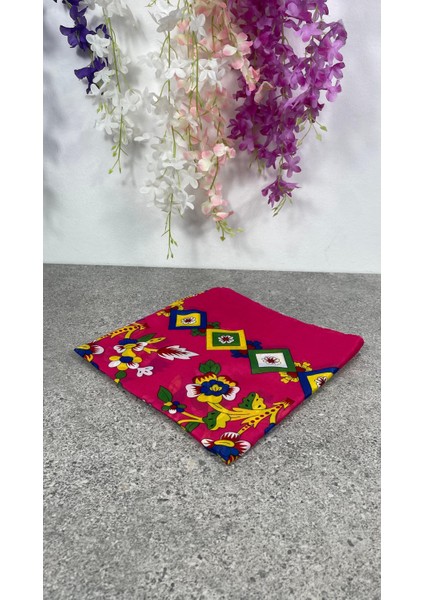 Pembe Çengelköy Desenli Pullu Yazma Eşarp - Günlük, Nişan ve Çeyizlik