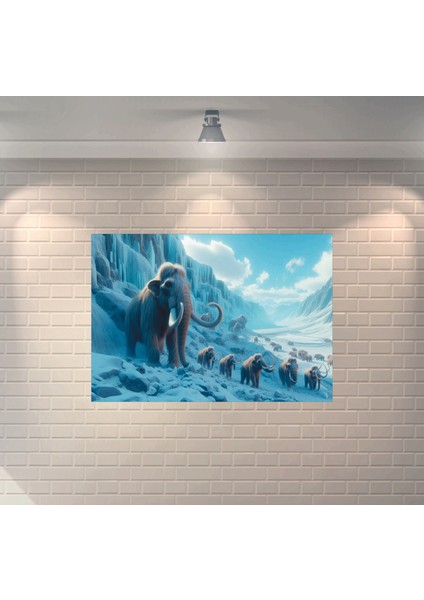 Buz Devri Mamutlar Dekoratif Ahşap Poster
