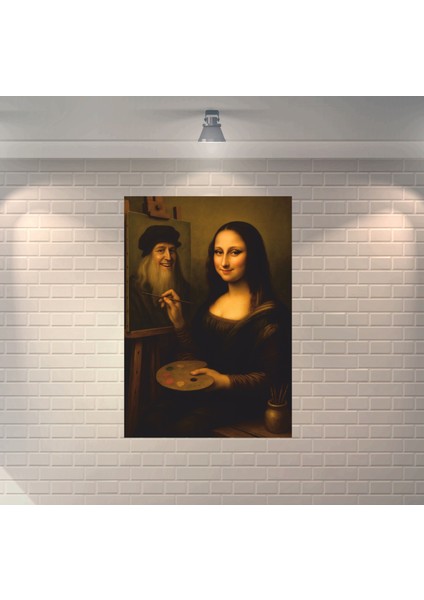 Mona Lisa ve Leonardo Da Vinci Dekoratif Ahşap Poster