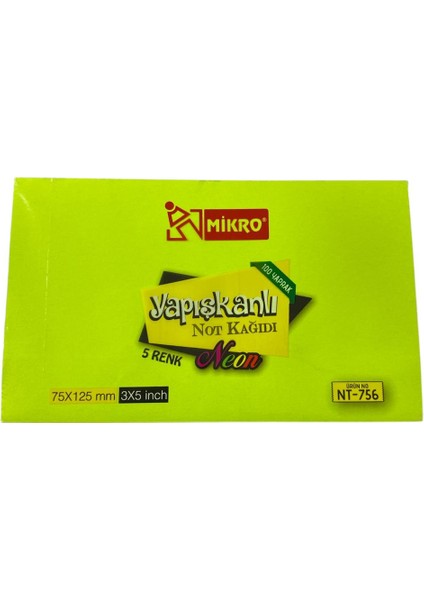Yapışkanlı Not Kağıdı 5 Renk Neon 75X125 mm NT-756