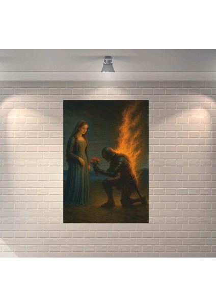 Şövalye ve Prenses Sanatsal 3 Dekoratif Ahşap Poster