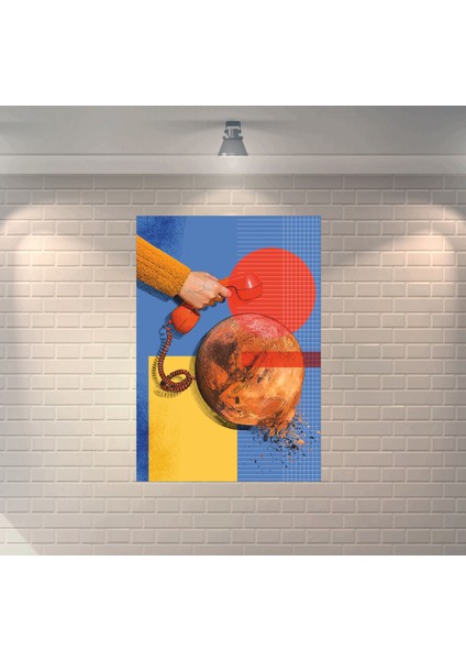 Collage Telefon Mars Dekoratif Ahşap Poster