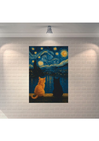 Van Gogh Art Kediler Dekoratif Retro Ahşap Poster