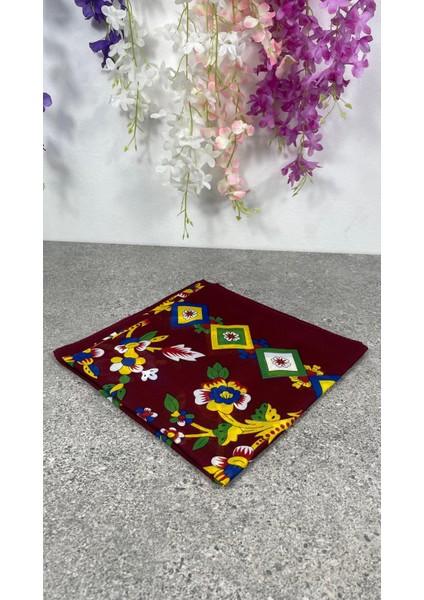 Bordo Çiçekli Desenli Yazma Eşarp – Çeyizlik ve Günlük Kullanıma Uygun Başörtüsü indirimleri