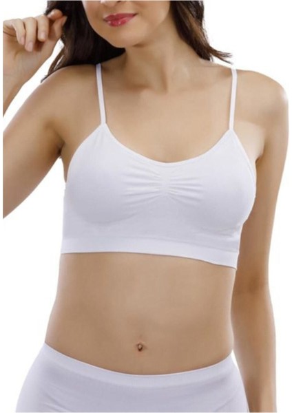 Kadın Beyaz Ip Askılı Seamless Dikişsiz Pedli Büstiyer 15000