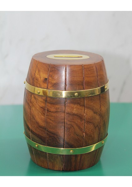 Pirinç Detaylı Fıçı Kumbara Model 4