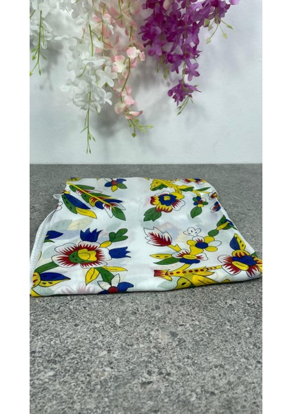 Beyaz Çengelköy Desenli Pullu Yazma Eşarp - Günlük, Nişan ve Çeyizlik fiyatları