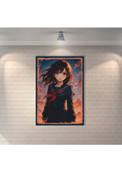 Anime Öğrenci Kız Dekoratif Retro Ahşap Poster