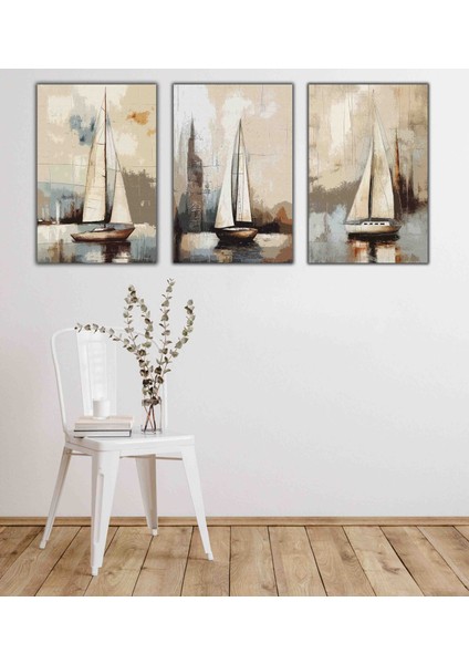 Dekoratif 3 Lü Gemi Temalı Kanvas Tablo modelleri