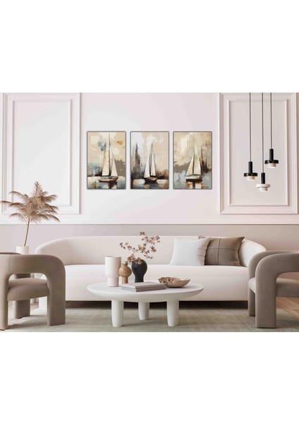 Dekoratif 3 Lü Gemi Temalı Kanvas Tablo fırsatları