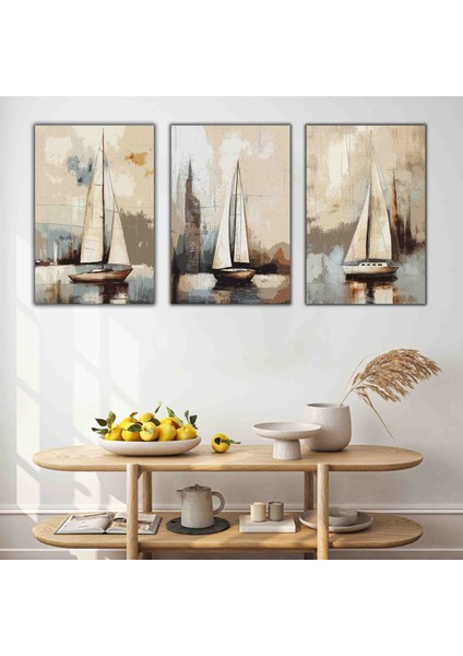 Dekoratif 3 Lü Gemi Temalı Kanvas Tablo indirimleri