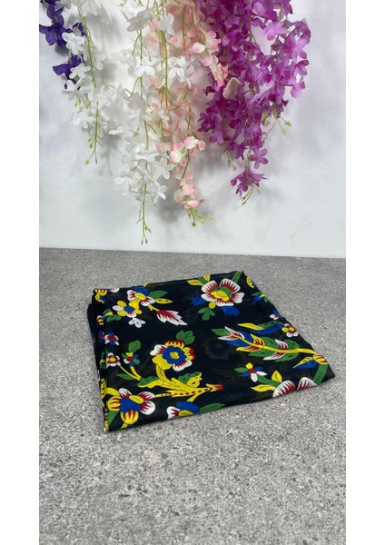 Siyah Çengelköy Desenli Pullu Yazma Eşarp - Günlük, Nişan ve Çeyizlik