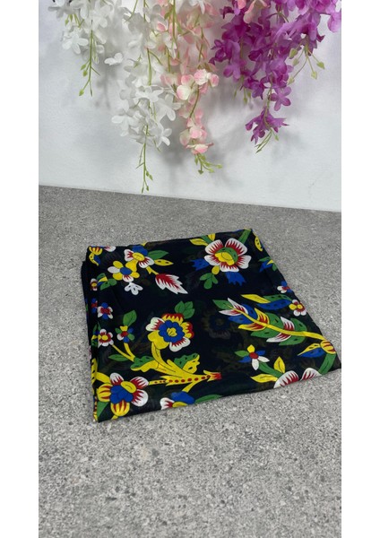 Siyah Çengelköy Desenli Pullu Yazma Eşarp - Günlük, Nişan ve Çeyizlik fiyatları