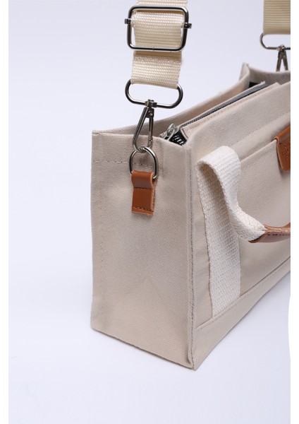 Vizon SHK138 2 Bölmeli Kanvas Kumaş Ayarlanabilir Askılı Fermuarlı El, Kol ve Omuz Çantası U:17 G:24 E:10 cm