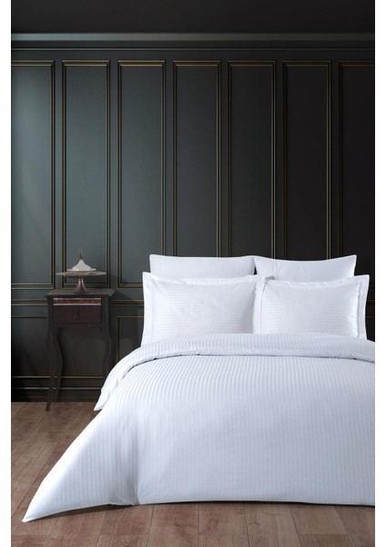 Pamuk Saten Çift Kişilik Nevresim Takımı - Beyaz