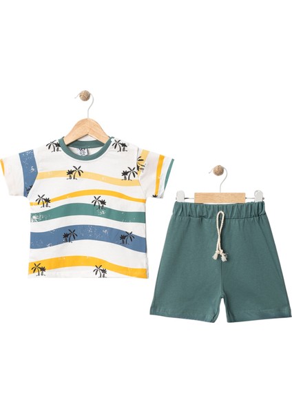 Palmiye Baskılı Şortlu Takım Yeşil