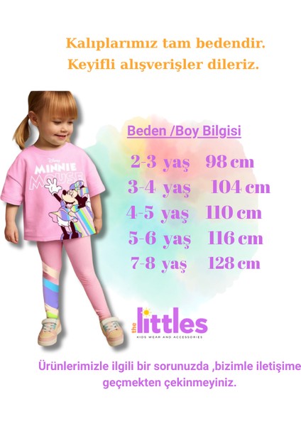 Kız Çocuk Disney Minnie Mouse Baskılı Pamuklu Esnek Kumaş Beli Lastikli Taytlı Ikili Takım fiyatları