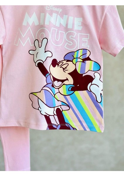 Kız Çocuk Disney Minnie Mouse Baskılı Pamuklu Esnek Kumaş Beli Lastikli Taytlı Ikili Takım fırsatları